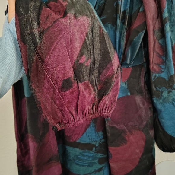 Ava & Viv Sheer Wrap Midi Dress Balloon Long Sleeve Teal Burgundy/Blue Sz 1X NWT - Picture 6 of 15